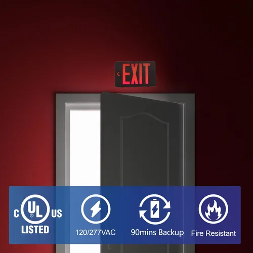 Miniatura 2 de TANLUX Señal de Salida Roja con Carcasa Negra, Luz LED de Salida de Emergencia con Batería de Respaldo, Listado UL, Letreros de Salida Cableados
