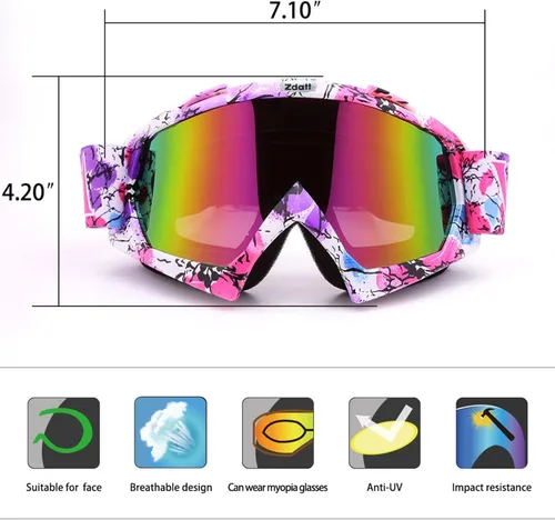 Miniatura 3 de Gafas para Dirt Bike, Gafas de Motocicleta ATV UTV MX OTG Accesorios & Gafas Anti Niebla para Esquí, Carreras de Esquí Dirtbike Marco rosa camuflaje