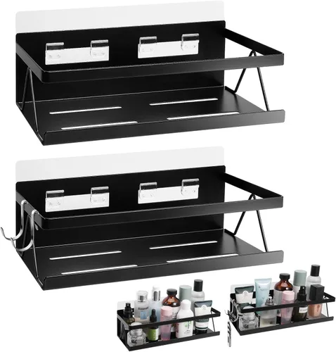 Estante de especias para refrigerador, cocina, hogar, organización y almacenamiento adhesivo (paquete de 2, negro)