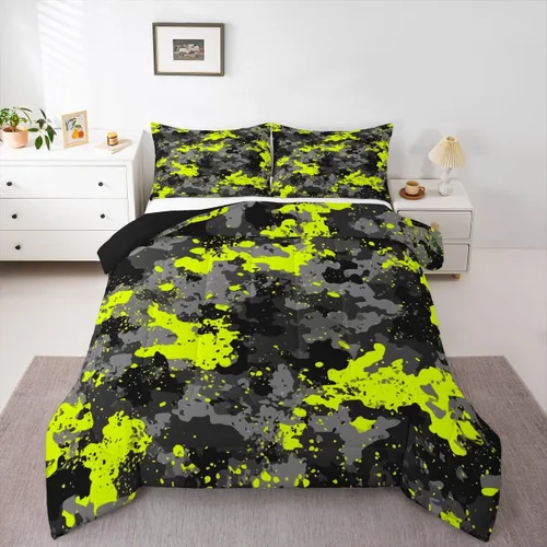 Miniatura 34 de Erosebridal Juego de edredón con estampado de leopardo, tamaño individual para niños, edredón de guepardo occidental, negro y gris, juego de ropa