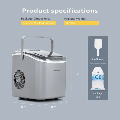 Miniatura 7 de VIVOHOME Máquina eléctrica portátil compacta para hacer cubitos de hielo con mango cuchara de mano 10 bolsas de hielo y función de autolimpieza