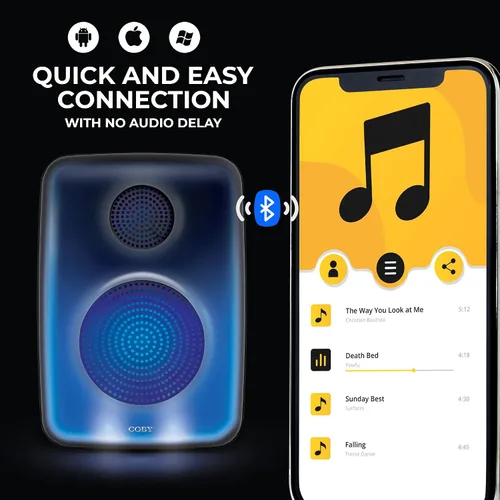 Miniatura 6 de Coby Spectra True - Altavoz Bluetooth inalámbrico, altavoz portátil con 5 modos de luz y micrófono, radio FM, batería recargable, USB, micro USB