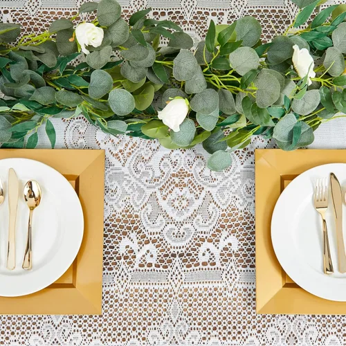 Miniatura 3 de Juvale Mantel de encaje – Mantel rectangular blanco de 60 x 97 pulgadas, borde festoneado floral vintage, elegante y delicado mantel de fiesta de té