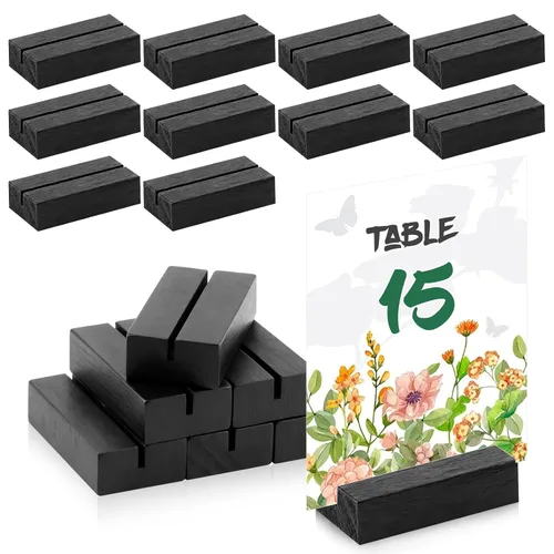 15 soportes de madera para números de mesa, soportes de madera para tarjetas, soporte para fotos, soportes acrílicos para ceremonia, fiesta de Negro