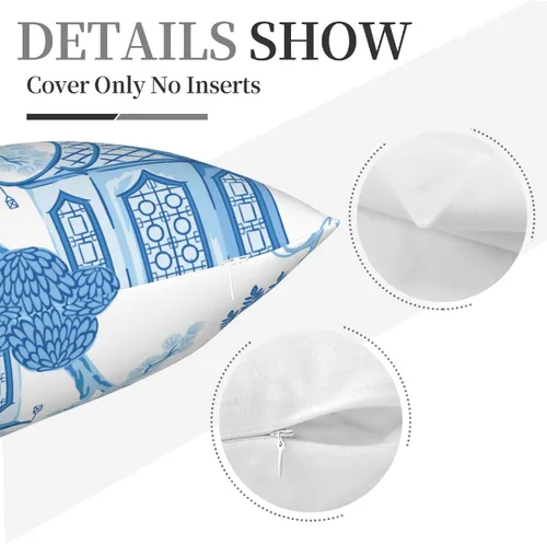 Miniatura 6 de VARUN Fundas de almohada vintage de árboles de pagoda china con patrón floral sin costuras, diseño chino azul dibujado a mano, fundas de almohada