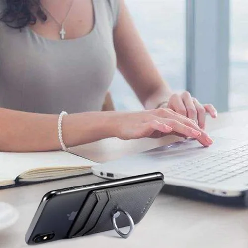 Miniatura 5 de Tarjetero de piel RFID para teléfono con adhesivo de crédito, tarjetero adhesivo para mujeres y hombres, parte trasera del teléfono para la mayoría