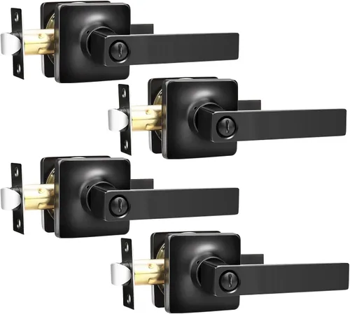 Miniatura 30 de GOBEKOR Paquete de 1 manija de paso, manijas de puerta negras para cerradura de puerta de armario, manija de puerta interior sin llave con cerradura