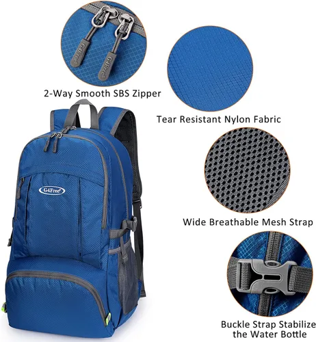 Miniatura 5 de G4Free Mochila de senderismo plegable ligera 40L, mochila de viaje impermeable Azul oscuro