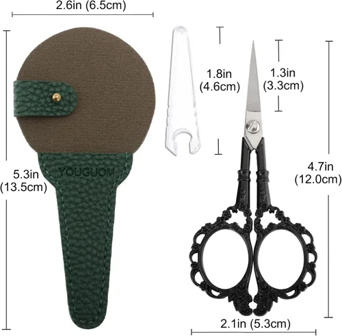 Miniatura 7 de YOUGUOM Tijeras pequeñas de costura, tijeras de ganchillo para tejer con estuche para manualidades con punta de aguja, tijeras de bordado pequeñas