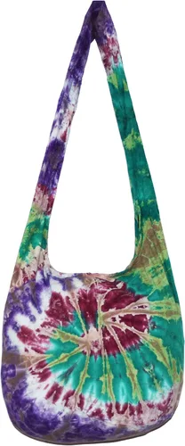 Miniatura 3 de TIE DYE - Bolso cruzado bohemio hipster estilo hobo, hippie, tono blanco, 39 pulgadas