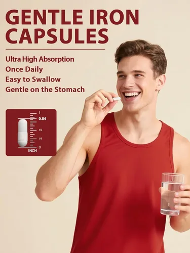 Miniatura 8 de Suplemento de hierro para mujeres y hombres, 65 mg de quelato de bisglicinato ferroso, hierro de liberación lenta con vitaminas A, C, E, B6, B12