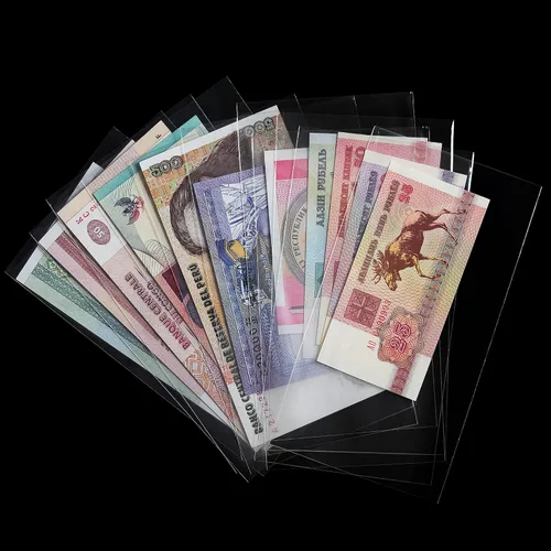 Miniatura 5 de Uncle Paul 100 piezas de billetes de dólar con caja de almacenamiento, fundas de papel transparente para moneda y fundas de colección de dinero