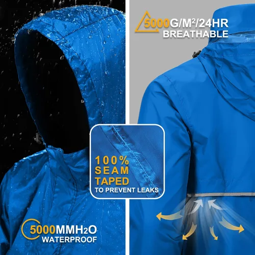 Miniatura 13 de Outdoor Ventures Chaqueta de lluvia para hombre, impermeable, ligera, plegable, para senderismo, golf, correr