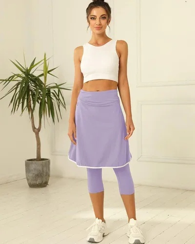 Miniatura 4 de Aurgelmir Faldas de golf hasta la rodilla para mujer con pantalones capri para entrenamiento, yoga, faldas atléticas
