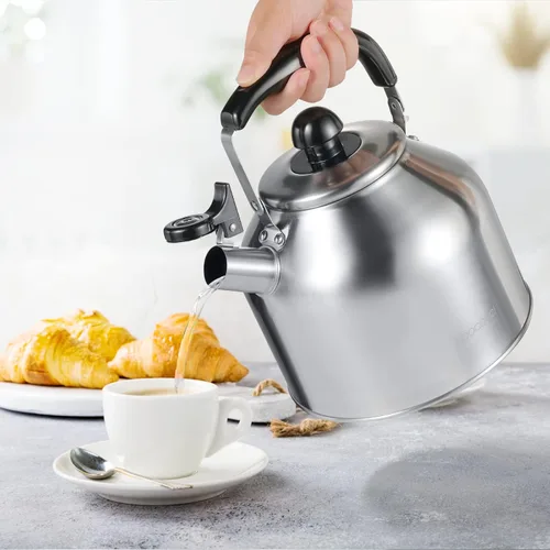 Miniatura 2 de Hervidor de té silbante grande de 4.2 cuartos de galón/4L, acero inoxidable 304 satinado cepillado, hervir rápido para estufas de inducción y gas