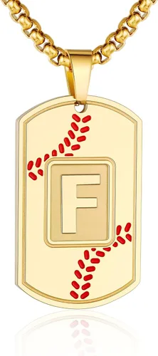 Miniatura 48 de A-Z Collar con etiqueta de perro para hombre, dije de béisbol, cadena de acero inoxidable de 22 + 2 pulgadas, regalo de joyería personalizado