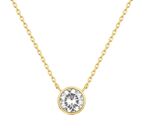 PAVOI 14K Gold Plated Circle CZ Solitaire Necklace Elegant Bezel Pendant Dainty Cubic Zirconia Halo Choker Necklaces for Women