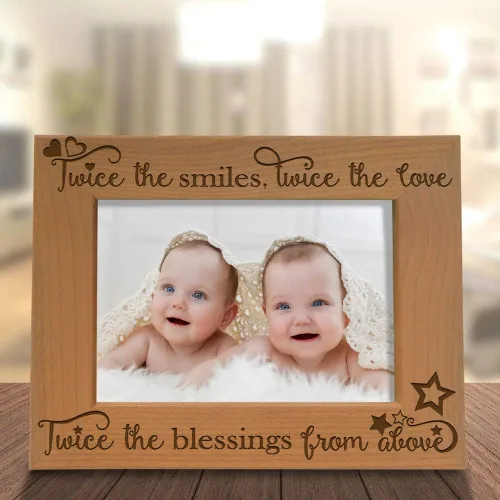Miniatura 4 de KATE POSH - Twice The Smiles, Twice The Love, Twice The Blessings from Above - Marco de fotos grabado de madera natural - Marco de fotos