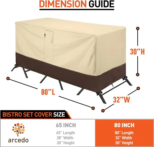 Miniatura 7 de Arcedo Funda para patio bistró, funda impermeable para muebles de exterior, funda resistente para mesa y sillas de bar, 80 pulgadas de largo x 32