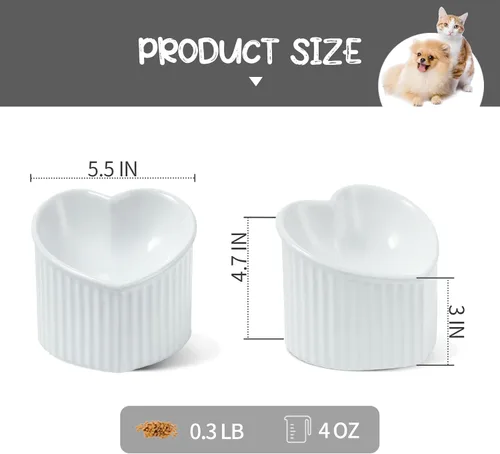 Miniatura 3 de Tazón inclinado elevado de 5.5 pulgadas, cuenco elevado de cerámica para gatos, con forma de corazón de amor, plato inclinado para alimentación
