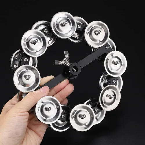 Miniatura 3 de Facmogu Pandereta de Platillos Hi-Hat Montable Negra de 5.5 Pulgadas con Cascabeles de Acero Inoxidable de Doble Fila, Juego de Platillos Hi-Hat