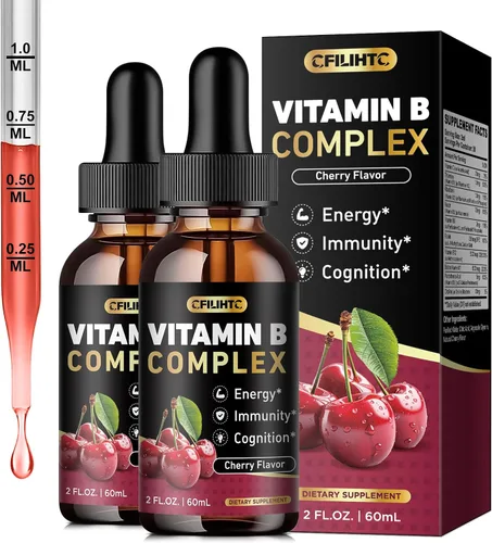 Miniatura 9 de CFILIHTC Gotas líquidas de complejo de vitamina B, suplemento de complejo de vitaminas B con gotas B1, B2, B3, B5 B6, B7, B9 y metil B12