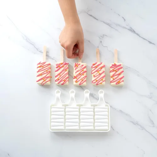 Miniatura 5 de Pastry Tek - Moldes para paletas de 4 cavidades, 10 moldes rectangulares para tartas, flexibles, congelables, de silicona blanca, fáciles