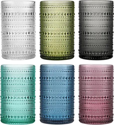 Miniatura 9 de Moretoes Juego de Vasos para Beber Hobnail de 12, Vasos Altos de 12 Oz Transparentes con Relieve Embosado Estilo Boho, Vasos de Agua para Cocina