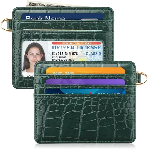 Miniatura 29 de Bolsillo frontal minimalista delgado con bloqueo RFID para tarjetas de crédito, cartera pequeña, bonita funda para tarjetas para mujeres, beige
