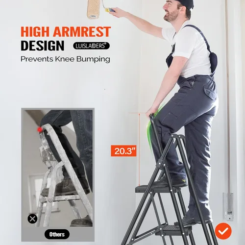 Miniatura 4 de LUISLADDERS Escalera de 5 escalones con barandillas, taburete plegable con pedal antideslizante ampliado, escalera ligera de 5 escalones plegable