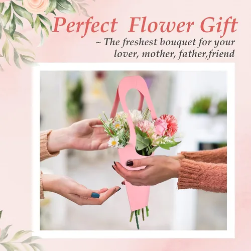 Miniatura 6 de Sabary 24 bolsas de regalo de flores de papel kraft, bolsas de ramo con asa, para el Día de la Madre, envoltura de regalo, bolsa de embalaje