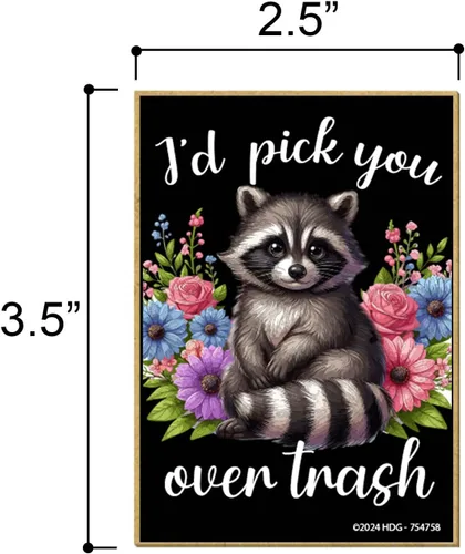 Miniatura 2 de Honey Dew Gifts, I'd Pick You Over Trash, 2.5 x 3.5 pulgadas, imanes para refrigerador, imanes decorativos, mamás de piel, decoración de mapache