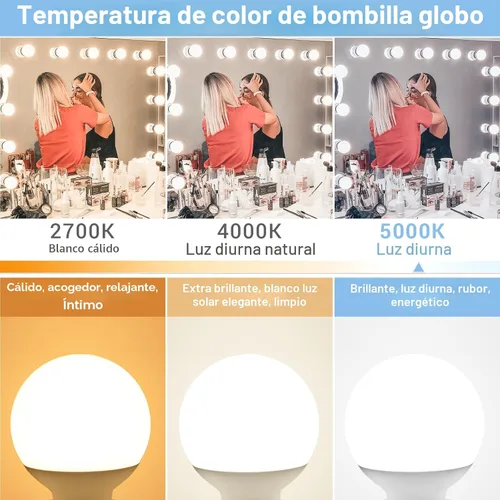 Miniatura 3 de Bombillas LED G25, equivalente a 60 W, baño de luz diurna de 5000 K, base E26, redonda de tocador amigable con los ojos, perfecta para espejo