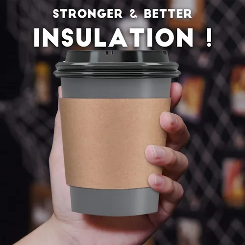 Miniatura 4 de Paquete de 100 tazas de café desechables de 12 onzas para llevar con tapas, fundas y pajitas, 100% biodegradables y compostables, tazas de café
