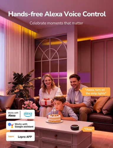 Miniatura 5 de Lepro S1 - Tira de luces LED AI para dormitorio, tiras de luz RGB inteligentes de 16.4 pies con efectos de persecución IC y arcoíris, segmento