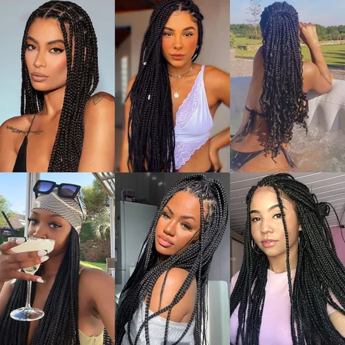 Miniatura 2 de Liang Dian Cabello trenzado preestirado de 22 pulgadas, 6 paquetes de extensiones de cabello sintético con ajuste de agua caliente (color negro)