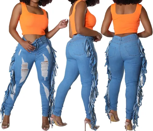Miniatura 7 de SeNight Pantalones de mezclilla rasgados de cintura alta para mujer