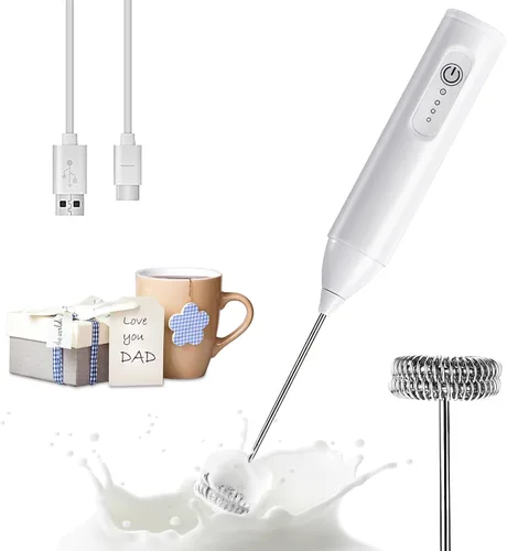 Miniatura 10 de Espumador de leche recargable, mezclador de bebidas de mano, máquina de espuma eléctrica para café con batidor de acero inoxidable y 3 velocidades