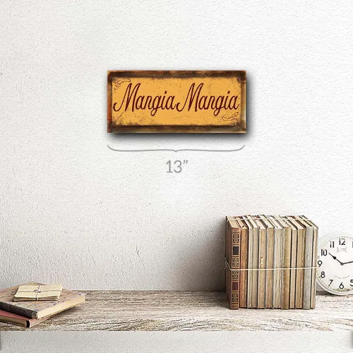 Miniatura 2 de Letrero metálico de mangia mangia enmarcado y protegido contra el sol, 4 x 12 pulgadas, italiano, cocina, alimentos, comida, decoración de cocina