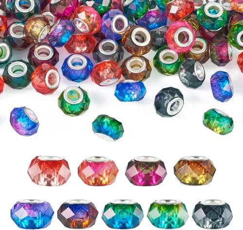 Miniatura 17 de Cheriswelry 90 cuentas europeas de cristal en forma de dona, cuentas transparentes con agujeros grandes, abalorios de cristal de 25/64 pulgadas 9
