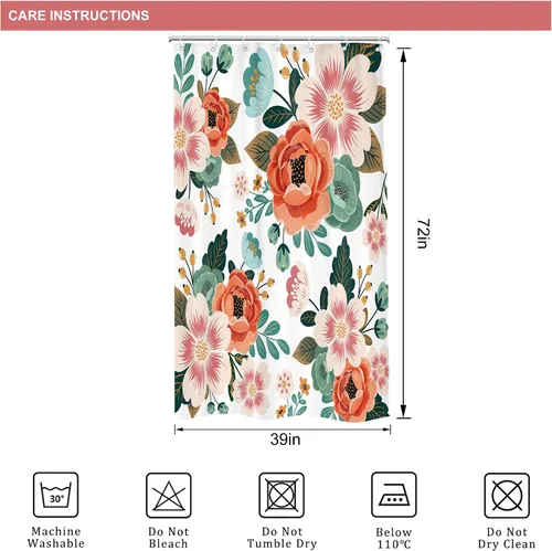 Miniatura 3 de Riyidecor Cortina de ducha pequeña de 36 pulgadas de ancho x 72 pulgadas de alto, media estrecha, para primavera, floral, decoración de baño, hojas