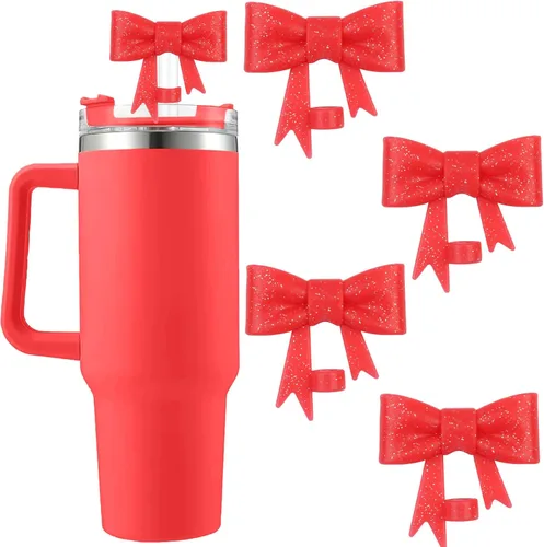 Miniatura 28 de 6 piezas de cubiertas de pajita de silicona para vasos Stanley de 40/30 oz 10 mm (0.4 pulg) cubiertas de pajita a prueba de polvo con diseño
