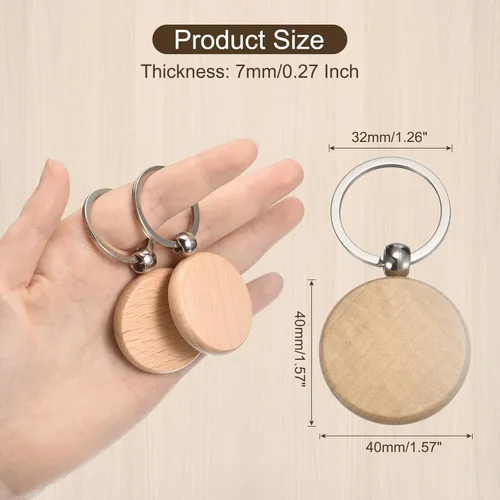 Miniatura 2 de MECCANIXITY Llavero de madera en blanco, 1.57 pulgadas, grabado de madera, llavero para manualidades, paquete de 100