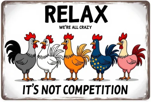 Relax Crazy Chicken Tin Sign Vintage Rooster Farmhouse Metal Sign Print Aesthetic for Garden Yard Bar Porch Home Bedroom Kitchen Wall Decor Gift 8 X