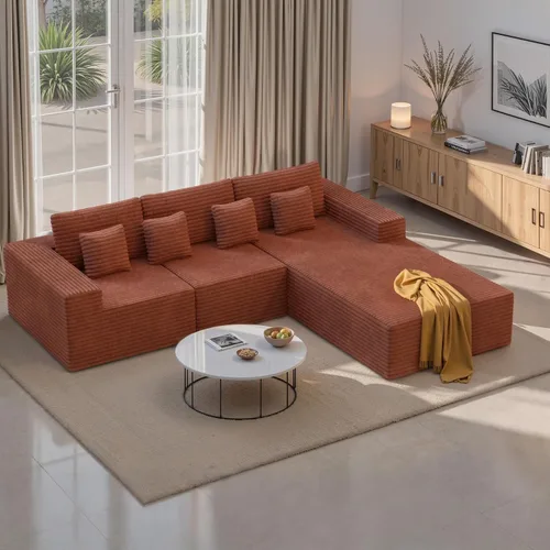 Miniatura 9 de Sofás modulares seccionales de nube de 111 pulgadas con chaise en forma de L, sofá sin estructura tapizado de asiento profundo para sala de estar