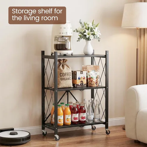 Miniatura 9 de ALANNG Estantes de almacenamiento con ruedas, estantería con almacenamiento, carrito de rack de metal sin ensamblaje para cocina, oficina, Negro