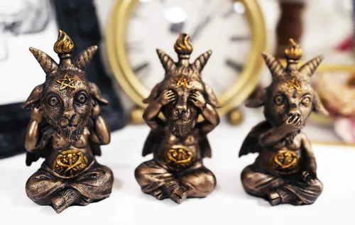 Miniatura 8 de Ebros - Juego de 3 figuras de Samael Lilith See Hear Speak No Evil Baphomets de LaVeyan Devil Baphomet The Caduceus Symbol Altar Accent Statues