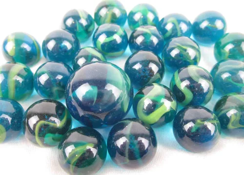 ~ 25 canicas de vidrio tortuga marina azul/verde translúcido remolino estilo clásico paquete de juego (24 jugadores, 1 tirador) decoración/relleno