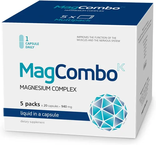 MagCombo - Magnesio puro concentrado, fórmula de aceite especial para máxima absorción, enriquecido con vitaminas В2, В6, В12 y С, solo 1 cápsula
