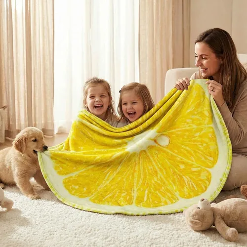 Miniatura 2 de Vessia Manta de Tiro con Temática de Comida (60 pulgadas, Amarilla), Manta Realista y Divertida de Limón para Adultos y Niños, 300GSM Manta de Tiro